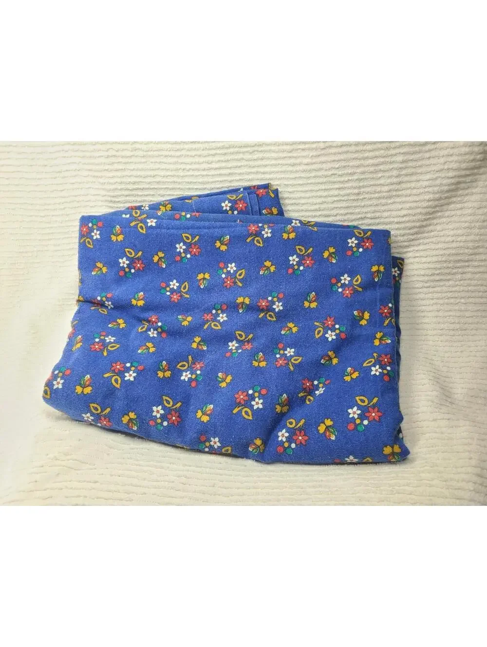 Vtg 80s Sweet Dreams Bedsheet Cotton Flannel Blue Floral Calico Full Size 89x82